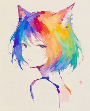 Abstract Rainbow Cat Girl Painting - AI image template preview