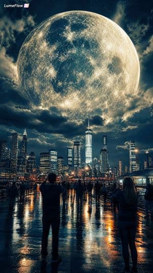 Gigantic Moon Over City Skyline - AI image template preview