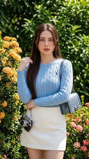 Woman in a vibrant garden portrait - AI image template preview