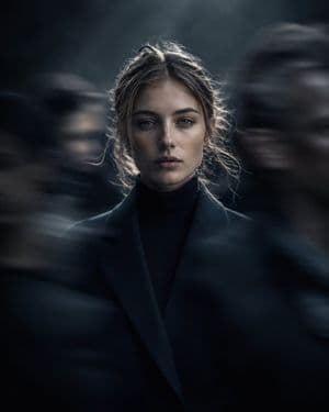 Editorial Portrait in Moving Crowd - AI image template preview