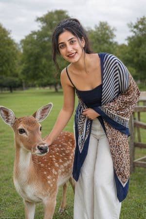 Realistic Portrait of Woman and Deer - AI image template preview