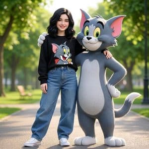 Woman Posing With Life-Size Tom Cat preview