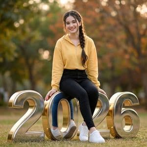 College Girl Sitting on 2026 Numbers - AI image template preview