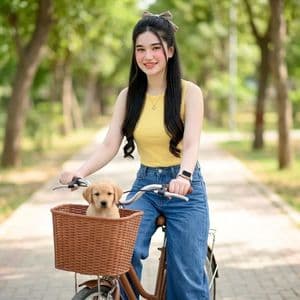 Woman Cycling With Dog in Park - AI image template preview