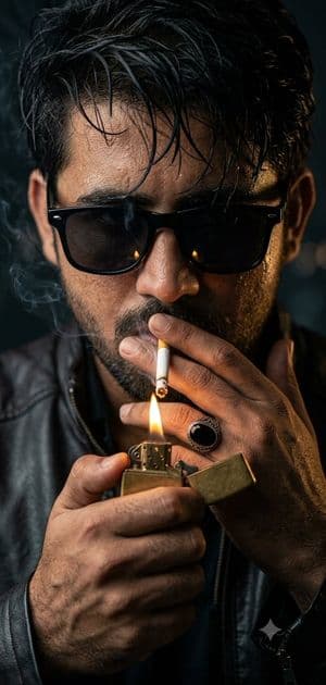 Moody Portrait with Cigarette Lighter - AI image template preview