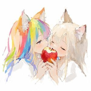 Rainbow-Haired Cat Girl Art - AI image template preview
