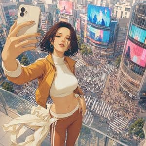 Shibuya Rooftop Selfie Photography - AI image template preview