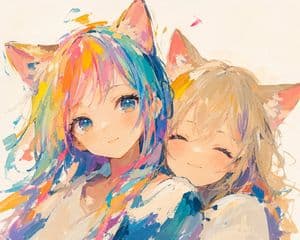 Rainbow Haired Cat Girl Illustration - AI image template preview