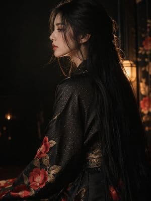 Dark Kimono Portrait with Hidden Face - AI image template preview