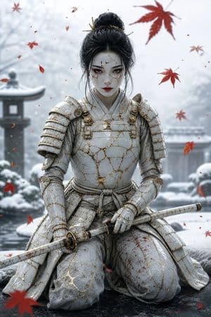 Kintsugi Snow Samurai Portrait - AI image template preview