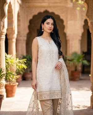 Pakistani Fashion Portrait in Mughal Courtyard - AI image template preview