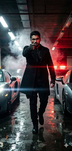 Cinematic Parking Garage Action Portrait - AI image template preview