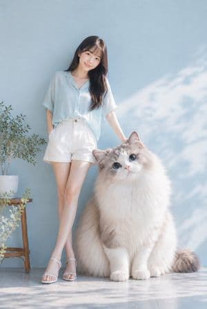 Relaxing Summer Afternoon with a Giant Cat - AI image template preview