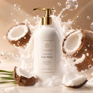Premium Coconut Skincare Product Shot - AI image template preview