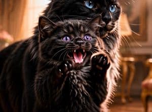 Protective Black Cat and Hissing Kitten - AI image template preview
