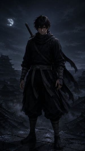 Moonlit Dark Ninja Rooftop - AI image template preview