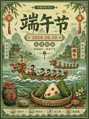 Pixel Art Dragon Boat Festival Poster - AI image template preview