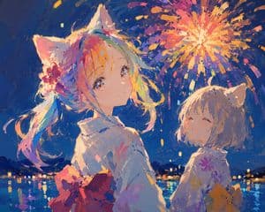 Rainbow Haired Cat Girl Illustration - AI image template preview