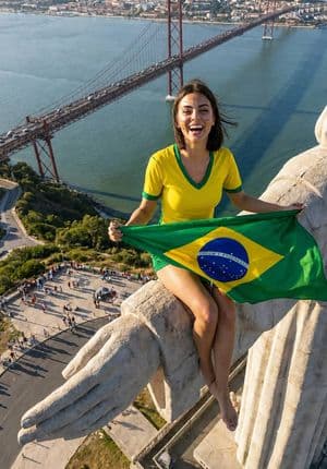 Brazilian Football Fan at Christ the Redeemer - AI image template preview