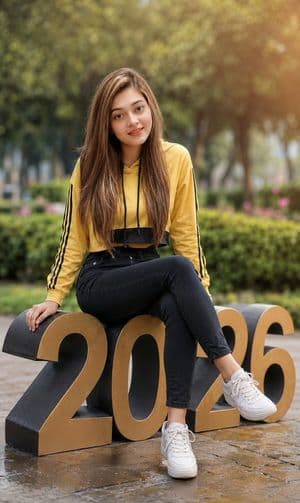 College Girl Sitting on 2026 Numbers - AI image template preview