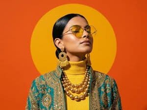 Photorealistic South Asian Woman in Retro Sun Setting - AI image template preview