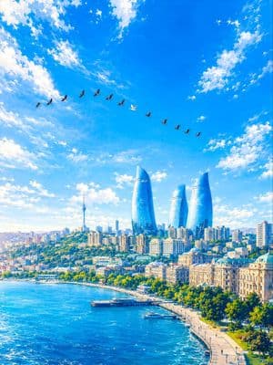 Baku Flame Towers Aerial Scene - AI image template preview