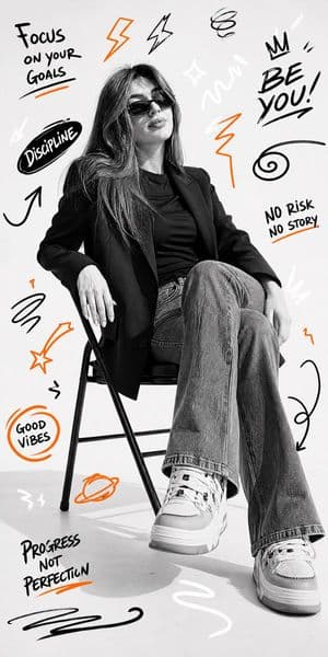 B&W Studio Portrait with Doodle Graffiti preview