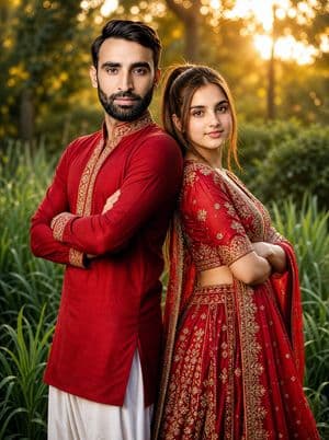 Traditional South Asian Wedding Portrait - AI image template preview