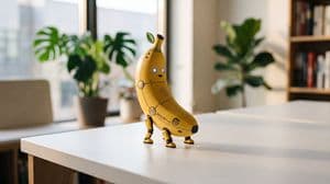 Cute Banana Robot on Table - AI image template preview
