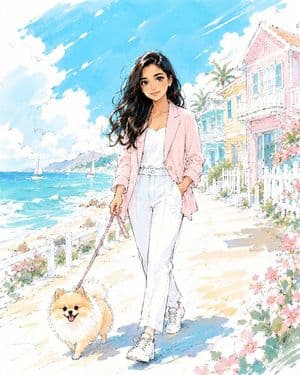Anime Sketch Style Seaside Walk - AI image template preview