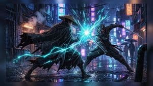 Cyberpunk Ronin Duel - AI image template preview