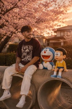 Japanese Playground Sunset Scene - AI image template preview