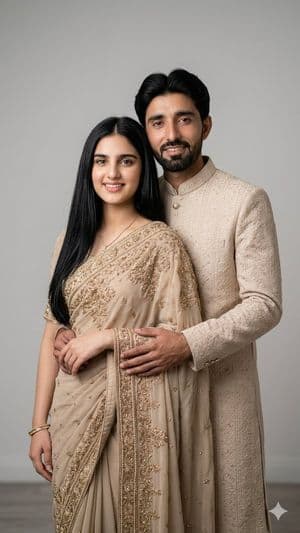 Realistic Beige Pakistani Couple Portrait - AI image template preview