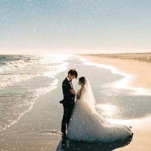 Golden Beach Wedding Portrait - AI image template preview