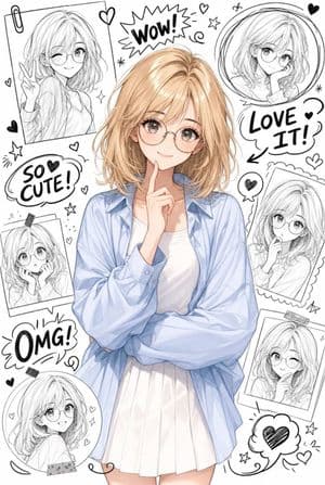 Anime Character with Doodle Collage - AI image template preview