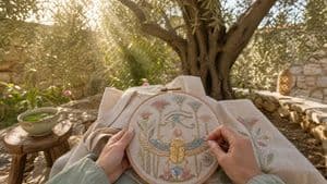 Mint Tea and Scarab Embroidery - AI image template preview