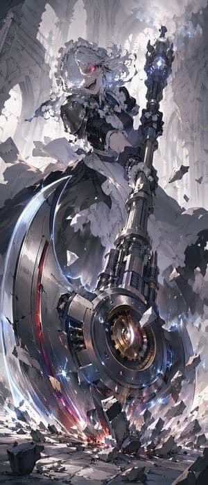 Battle Maid in Ruined Cathedral - AI image template preview