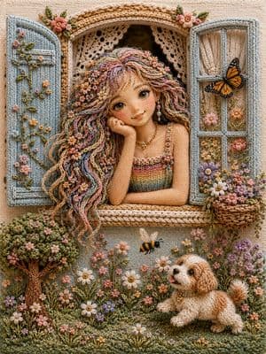 Handcrafted 3D Embroidery Scene - AI image template preview