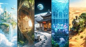 Fantasy Multi-panel World Scenes - AI image template preview