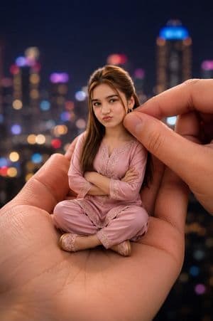 Miniature Doll in Human Palm - AI image template preview