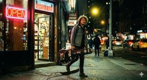 Night Bodega Musician Photography - AI image template preview