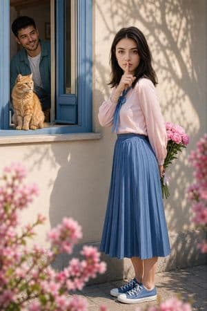 Springtime Secret Gesture Garden Scene - AI image template preview