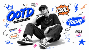 Blue Graffiti OOTD Sticker Poster preview
