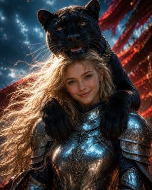 Black Panther and Female Knight Portrait - AI image template preview