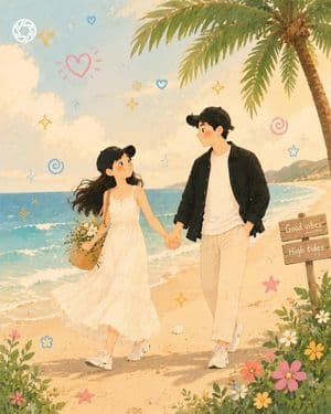 Whimsical Pastel Romantic Couple Illustration - AI image template preview
