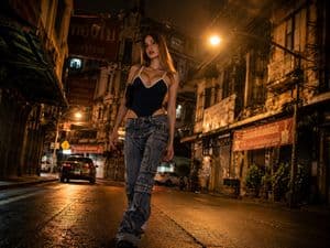Thai Urban Street Night Portrait - AI image template preview