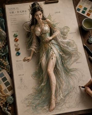 Mythical Haute Couture Sketch Workspace - AI image template preview