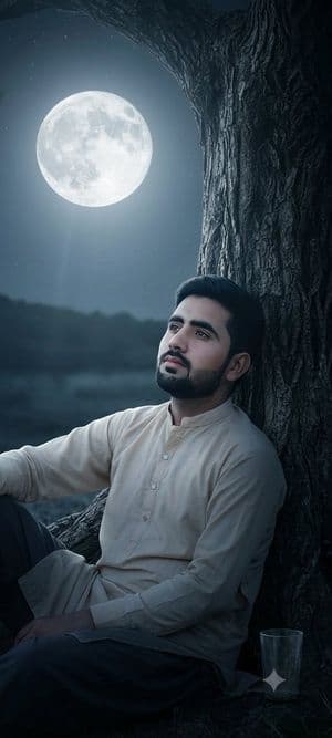 Moonlit Ancient Tree Trunk Portrait - AI image template preview