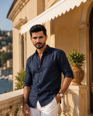 Mediterranean Villa Balcony Portrait - AI image template preview