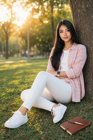 Sunlit Park Golden Hour Portrait - AI image template preview